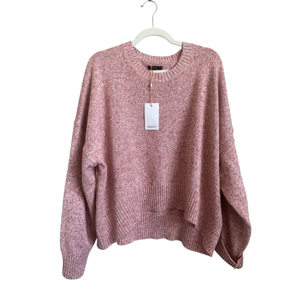 Quince Organic Cotton Boyfriend Crew Sweater Marled Rose Pink XL